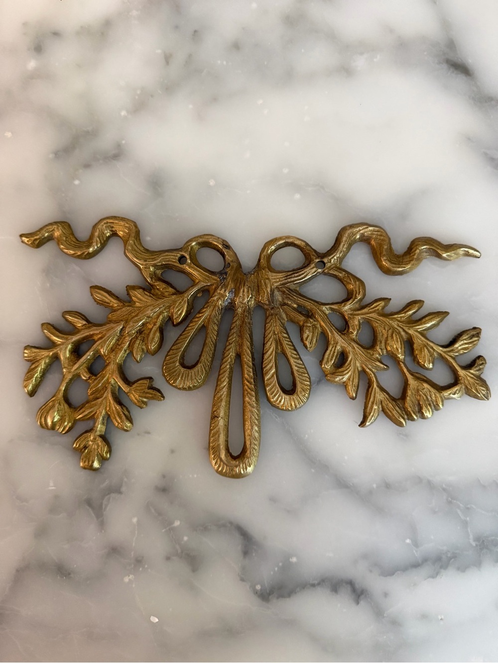 Vintage Brass Cast Bow & Branch Wall Pediment Appliqué